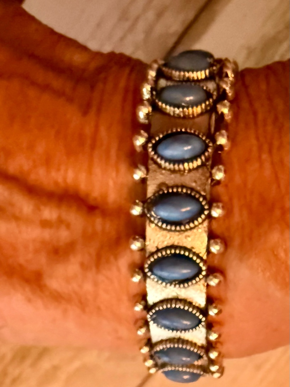 Women's Silver Bracelet with Blue Cabochon Stones